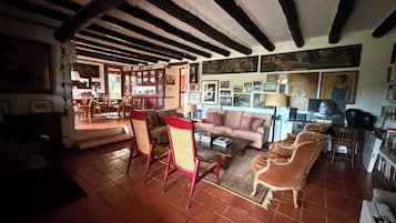 Una Smart TV, una chimenea, una pantalla de ordenador, una impresora