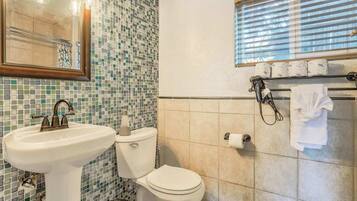 Douche, séchoir à cheveux, serviettes fournies