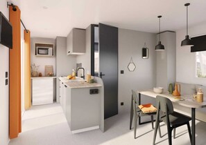 Fridge, stovetop - ZEcamping parc aquatique animations locatif TV 28m2 7 pers (Saint-Jean-de-Monts)