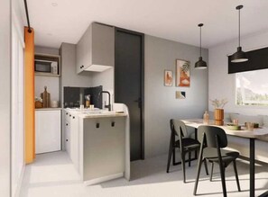 Fridge, stovetop - ZEcamping parc aquatique dog friendly animations locatif TV 23m2 (Saint-Jean-de-Monts)