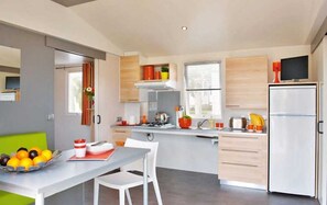 Fridge, microwave, stovetop