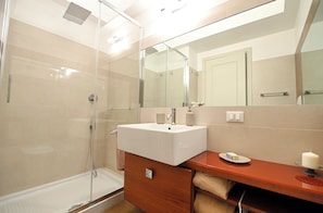 Hair dryer, bidet, towels, soap