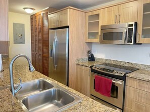 Fridge, microwave, oven, dishwasher