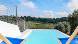 A swimming pool with a view of a green landscape and trees. - Casa do Jardim Secreto - Monsaraz (Corval)
