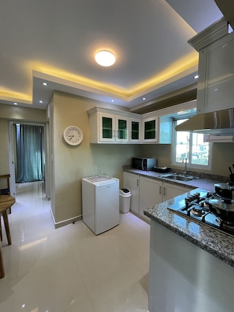 Microwave, oven, stovetop. APARTHOTEL FERREYRA