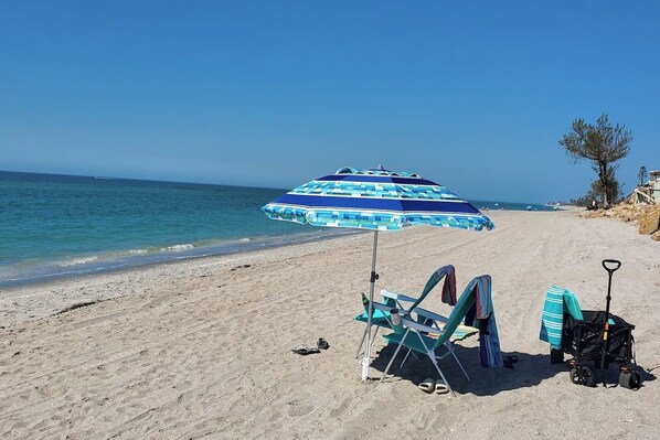Playa en los alrededores, camastros y toallas de playa 