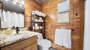 Shower, towels, soap, shampoo