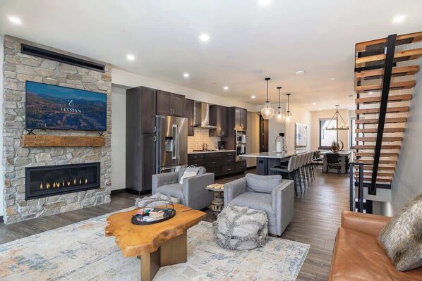 TV, fireplace, offices