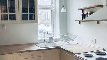 Fridge, oven, stovetop, coffee/tea maker