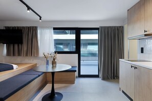 MoRe Nest | Desk, laptop workspace, blackout drapes, iron/ironing board