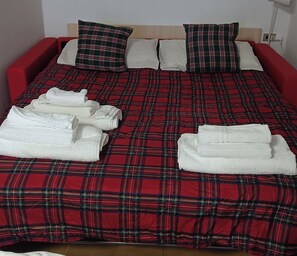 1 slaapkamer, een strijkplank/strijkijzer, wifi, beddengoed