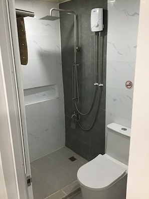Shower, bidet, towels, soap
