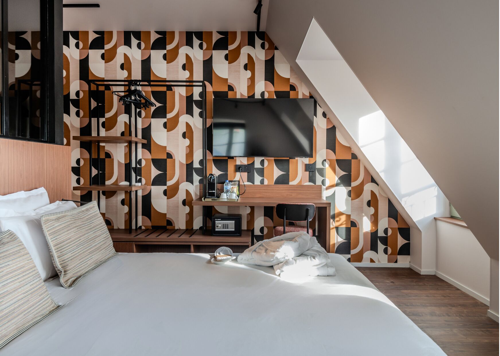 In-room safe, desk, laptop workspace, blackout curtains