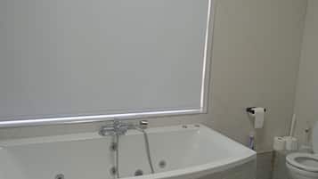 Shower, towels, toilet paper