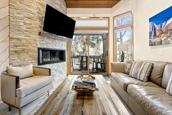 スマートテレビ、暖炉、書庫