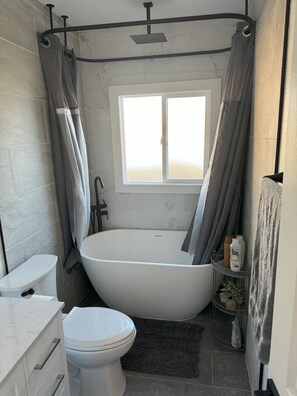 Séchoir à cheveux, serviettes fournies, savon, papier de toilette