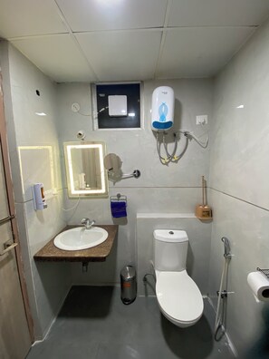 Hair dryer, towels, toilet paper