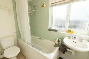 Hair dryer, bidet, towels, soap