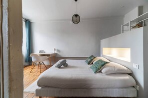 1 bedroom, desk, iron/ironing board, travel cot