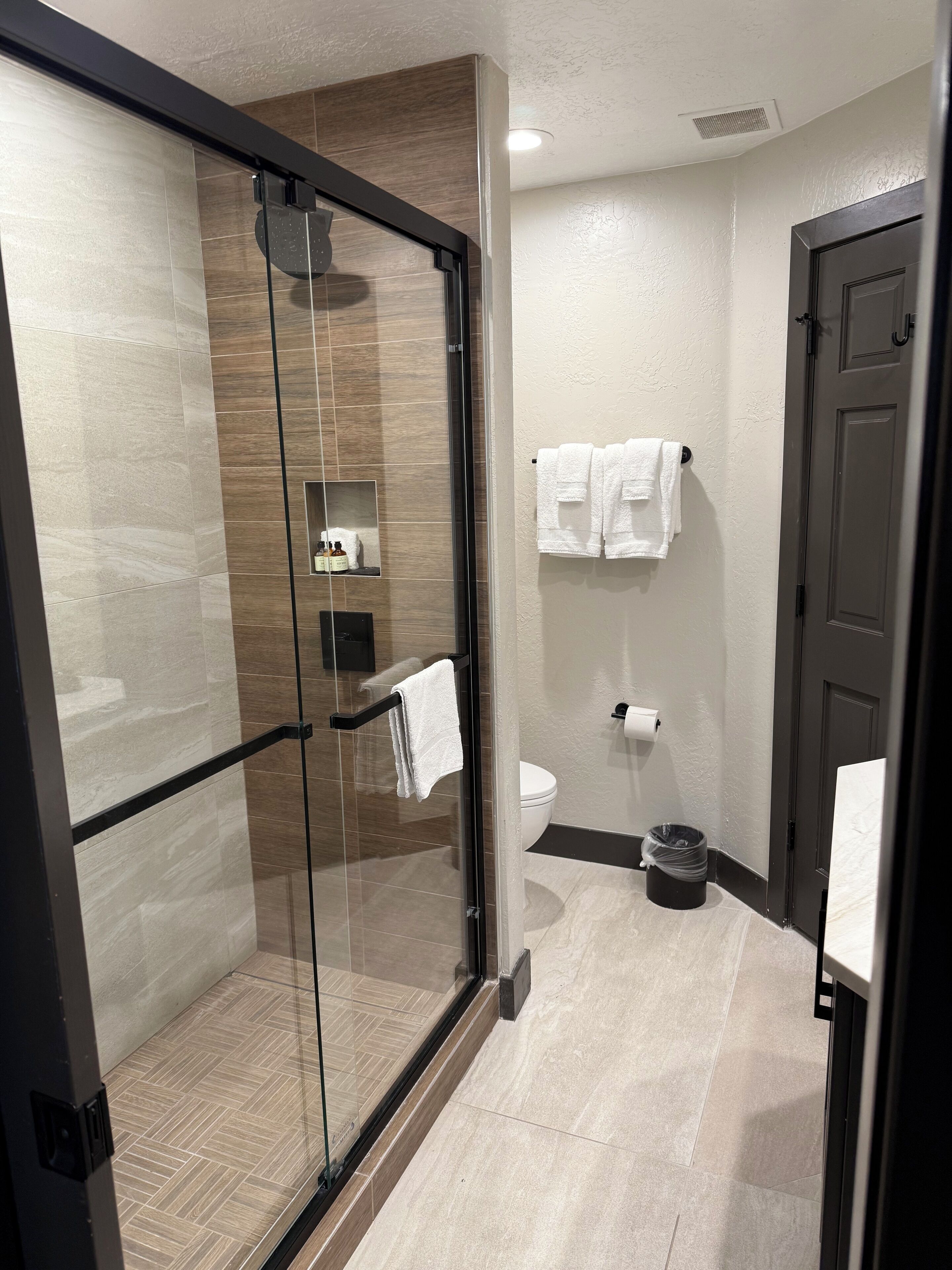 Shower, jetted bath, hair dryer, bidet