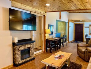 Smart TV, fireplace, video games