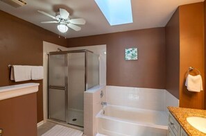 Douche, sĂšche-cheveux, bidet, serviettes fournies