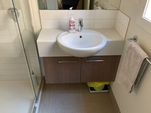 Secador de cabelo, toalhas de banho, sabonete, papel higiênico
