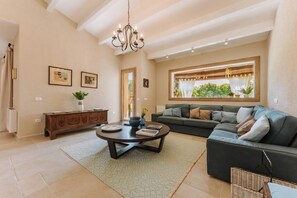 Smart-TV, Kamin, Bücher, Stereoanlage