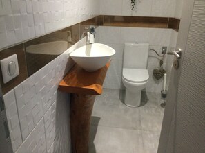 Regadera, secadora de cabello, toallas, papel de baño 