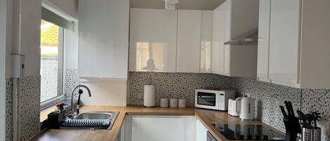 Fridge, microwave, oven, electric kettle