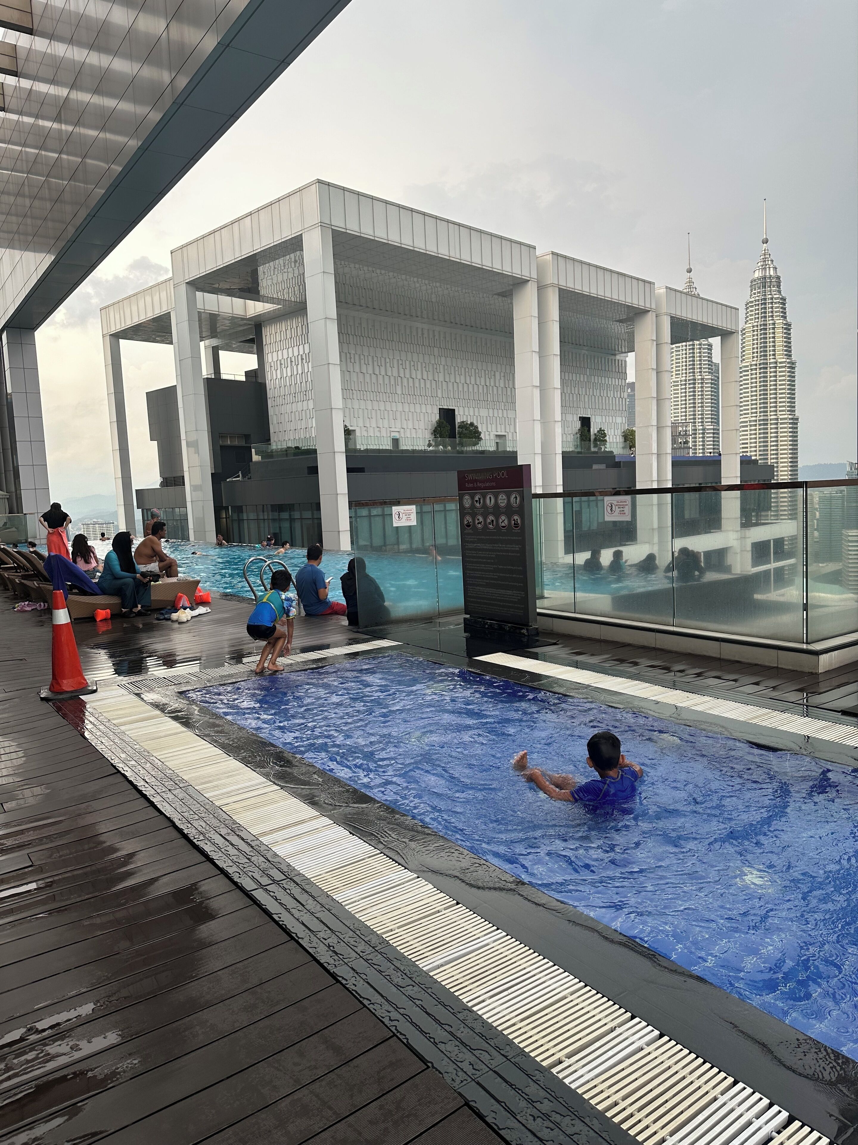Outdoor pool, pool umbrellas, pool loungers