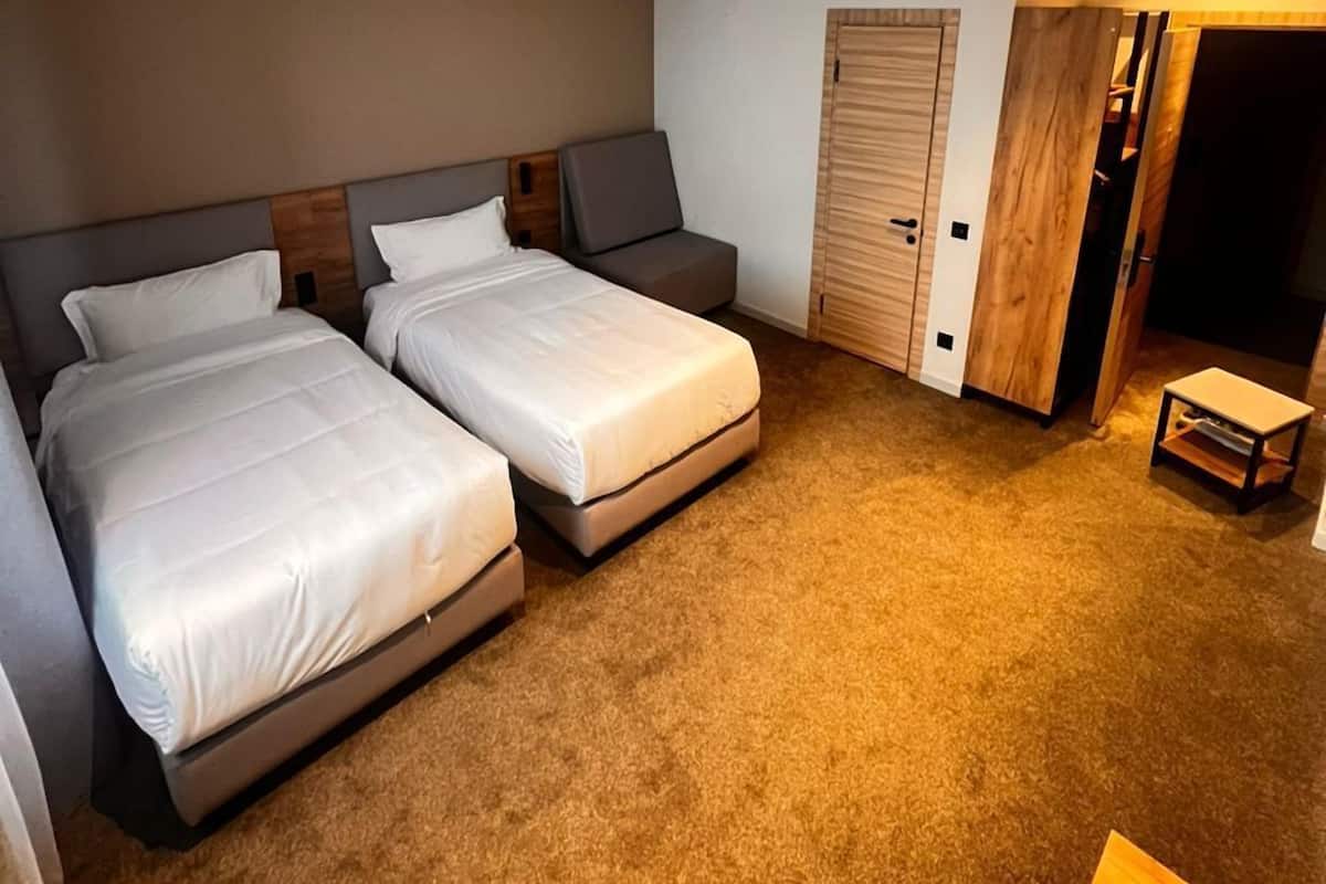 Habitación estándar con 1 cama matrimonial o 2 individuales, vista a la montaña | Escritorio, espacio para trabajar con laptop y cortinas blackout
