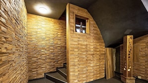 A wooden interior with a staircase leading to a window. - Nice apartment for 2 guests with WIFI, TV and terrace (Jilemnice)