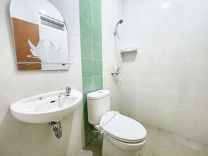 Une salle de bain avec un lavabo, des toilettes et une douche.