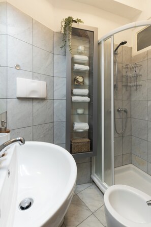 Dusche, Haartrockner, Bidet, Handtücher