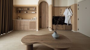 Exclusieve kamer, balkon, uitzicht op zwembad | Woonruimte