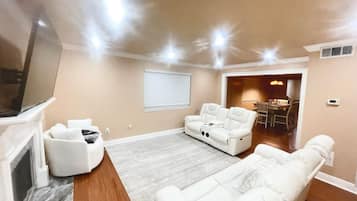 Smart TV, fireplace, video games