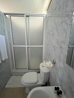 Ducha, toallas, jabón, shampoo