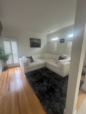 Smart TV, fireplace, DVD player, stereo