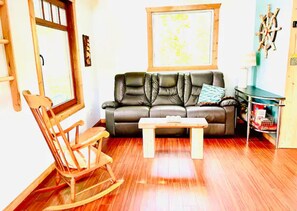 Smart TV, fireplace, DVD player, books
