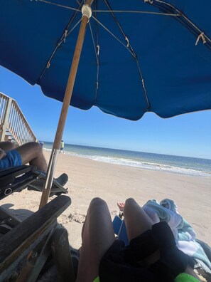 On the beach, sun-loungers, beach towels - Oceanfront Luxury, Bikes Kayak,Surfboard are Included (North Topsail Beach)