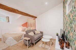 1 slaapkamer, een strijkplank/strijkijzer, wifi, beddengoed