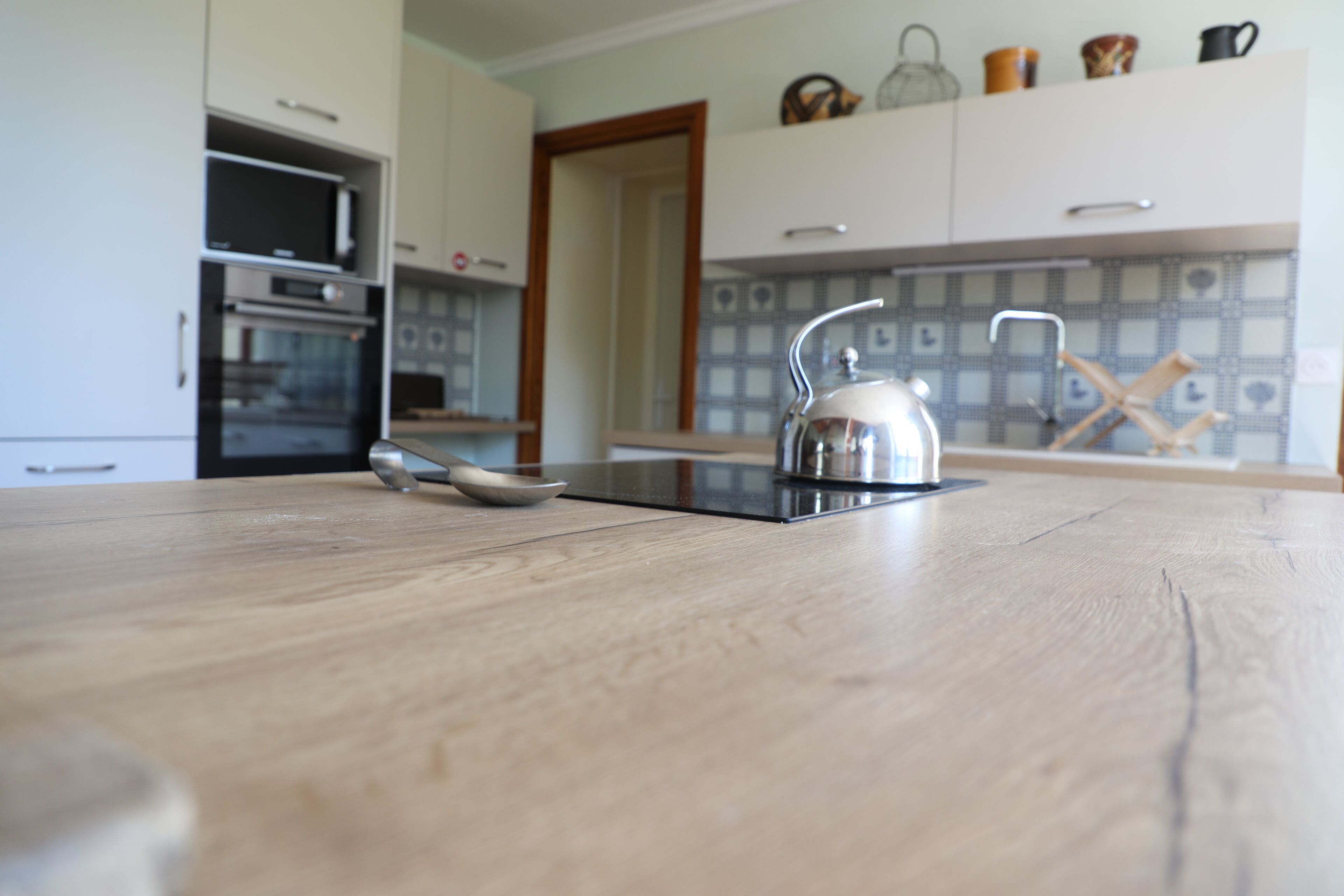 Frigorífico, microondas, horno y placa de cocina