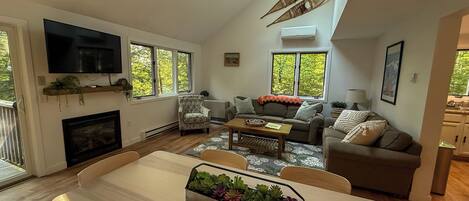 Smart TV, fireplace, computer monitors