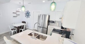 Fridge, microwave, oven, coffee/tea maker