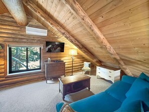 Smart TV, fireplace, DVD player, books