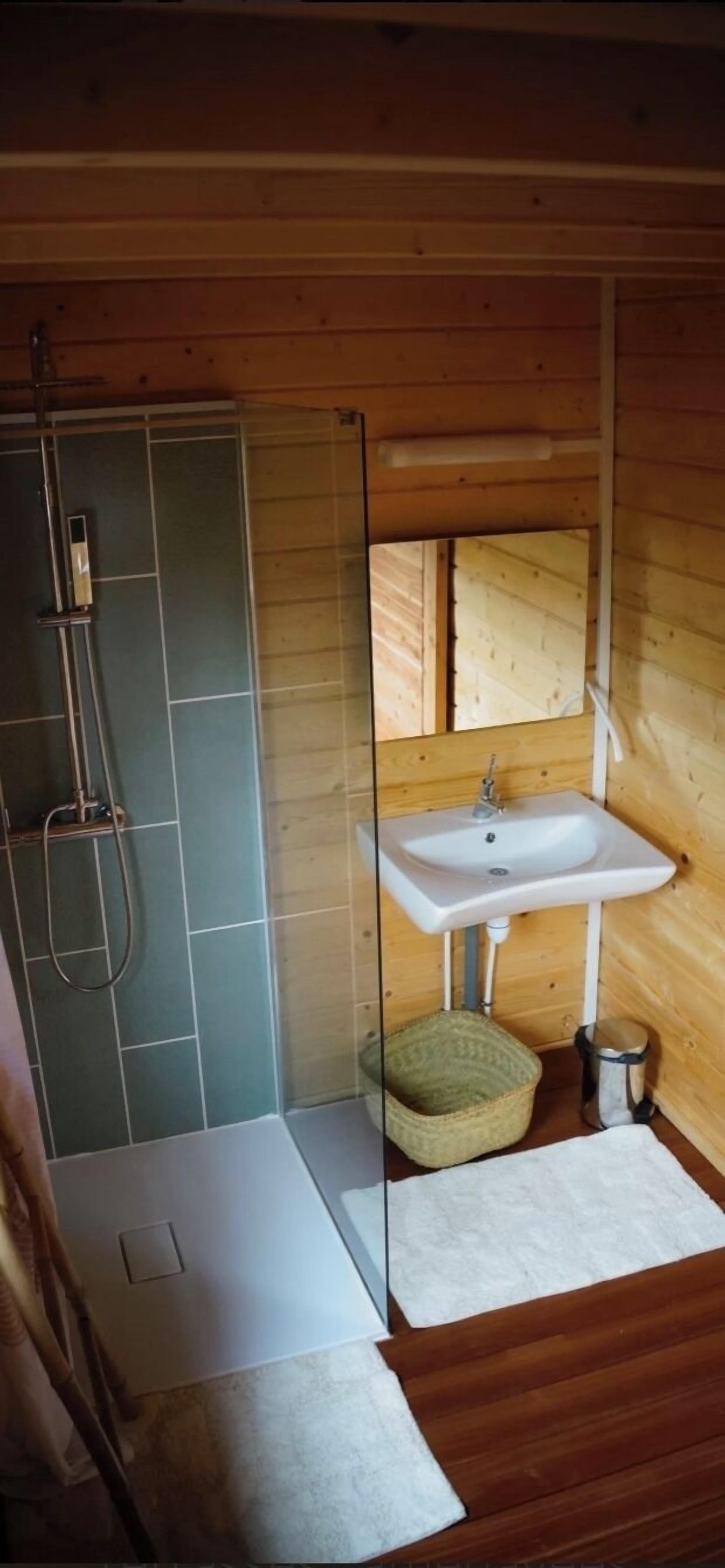 Eco-friendly toiletries, hair dryer, towels, toilet paper