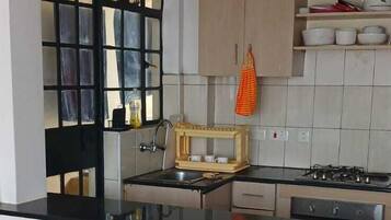 Family Apartment, City View | Private kitchen | Fridge, microwave, cookware/dishes/utensils, dining tables