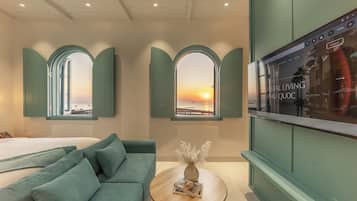 Quarto casal executivo, vista para o mar | Escrivaninha, Wi-Fi de cortesia