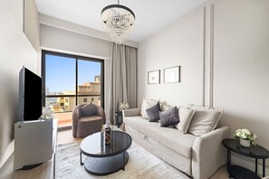 TV - Luxe Sea & Palm View 2BR | JBR Beach Stay with Balcony & Comfort (JBR)